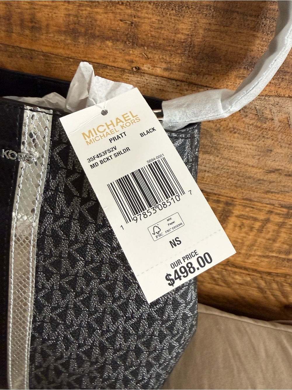 Michael Kors Black and Silver Monogram Shoulder Bag - Picture 4 of 9